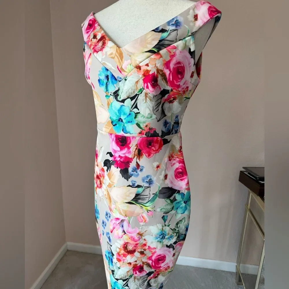 Gorgeous floral off the shoulder ASOS Scuba midi dress bodycon sz 8 wedding - Picture 3 of 12